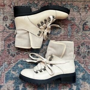 Women's Beige Lace-Up Ankle Boots
